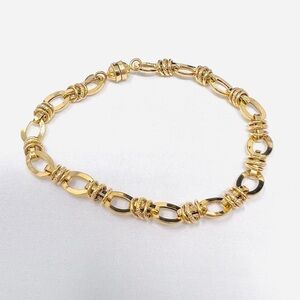 14k Gold Milor Italy Polished & Textured Fancy Link Bracelet Magnetic Clasp 8 In